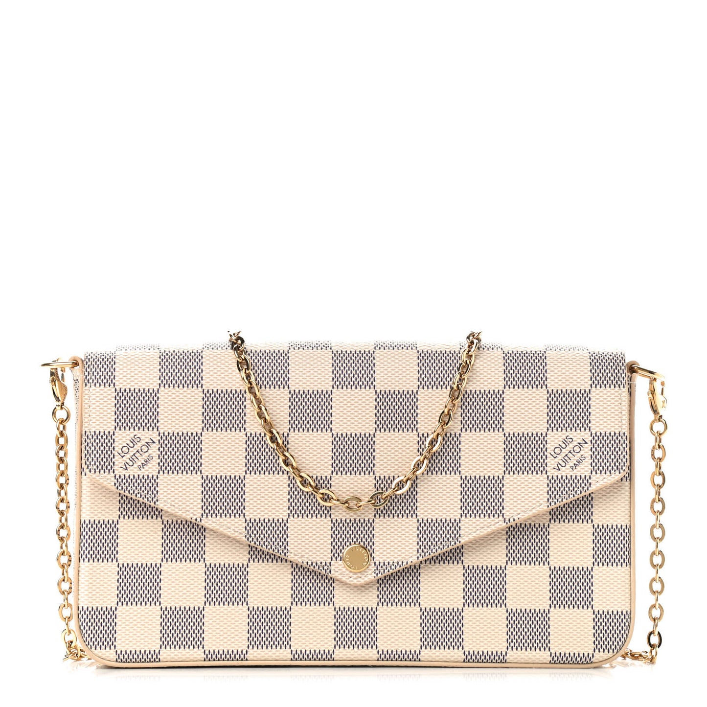Damier Azur Pochette Felicie Chain Wallet Rose Ballerine
