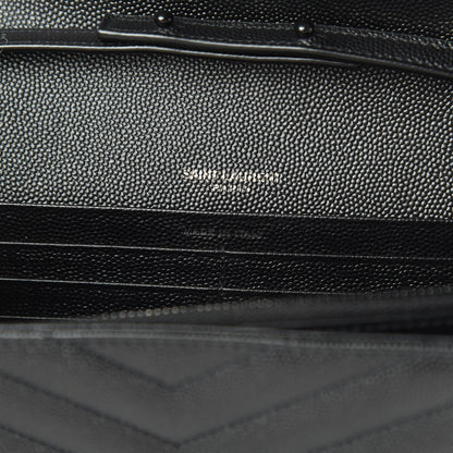 Saint Laurent Grain De Poudre Matelasse Chevron Monogram Chain Wallet Black 6 of 11