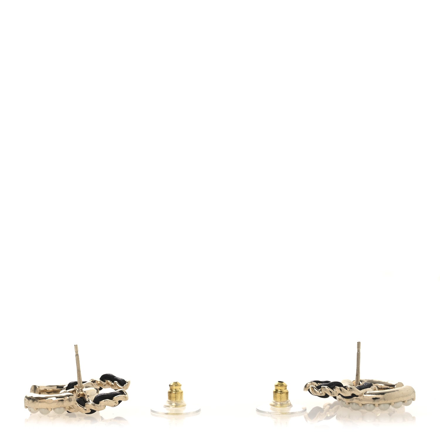 Chanel Pearl Lambskin Chain CC Stud Earrings Gold Black 3 of 4