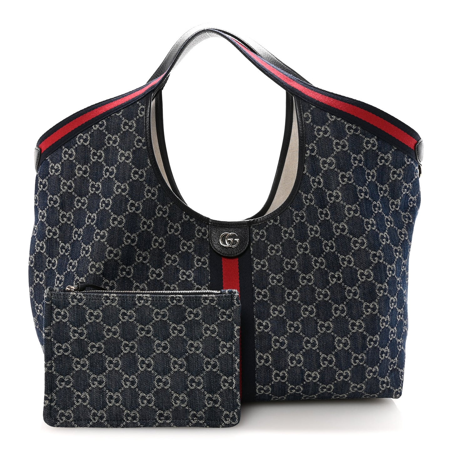 Denim GG Monogram Web Large Giglio Tote Blue