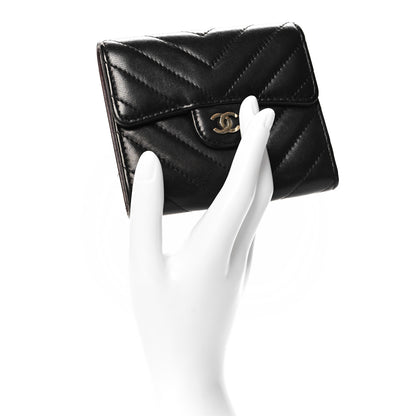 Chanel Lambskin Chevron Quilted Compact Flap Wallet Black 2 of 8
