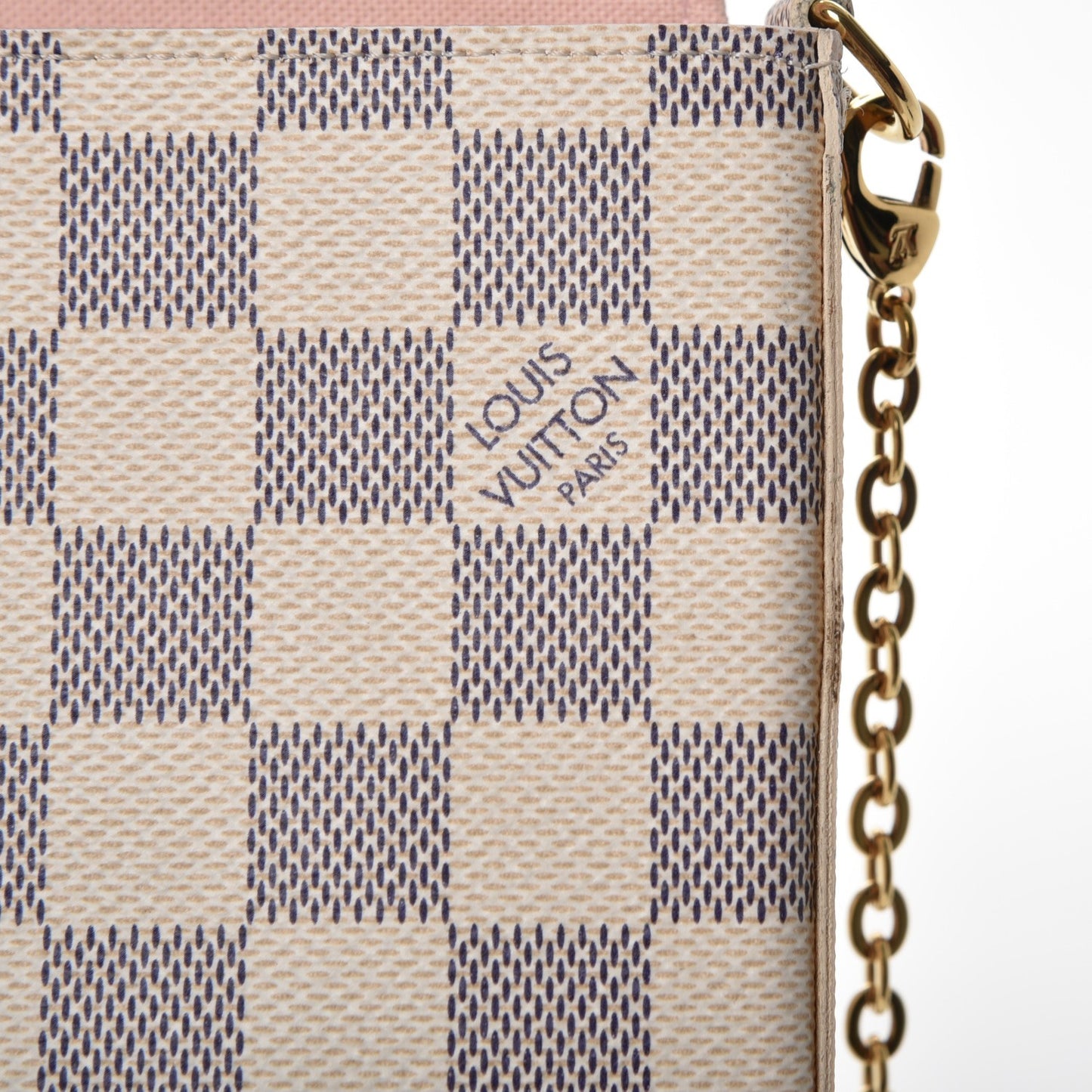 Damier Azur Pochette Felicie Chain Wallet Rose Ballerine