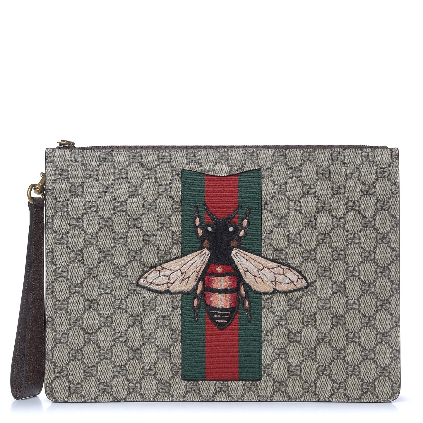 GG Supreme Monogram Web Animalier Bee Embroidered Medium Documents Holder Beige New Acero
