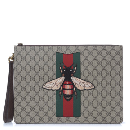 Gucci GG Supreme Monogram Web Animalier Bee Embroidered Medium Documents Holder Beige New Acero 1 of 9