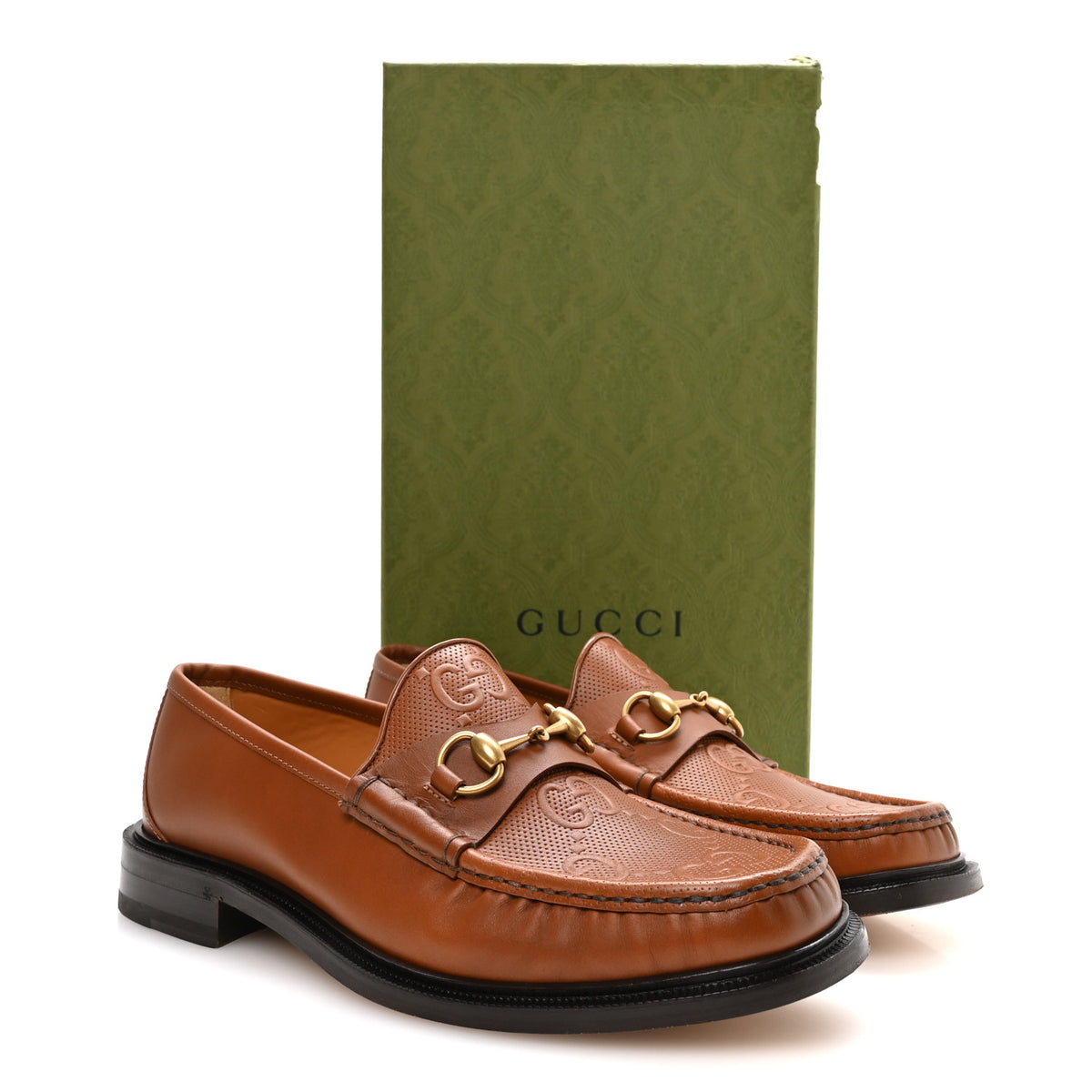 Harness Calfskin GG Tennis Embossed Mens Horsebit Loafers 9 Dark Brown