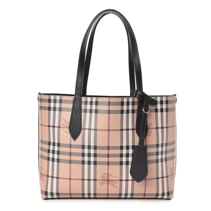Burberry Grainy Calfskin Haymarket Check Small Reversible Tote Black 4 of 15