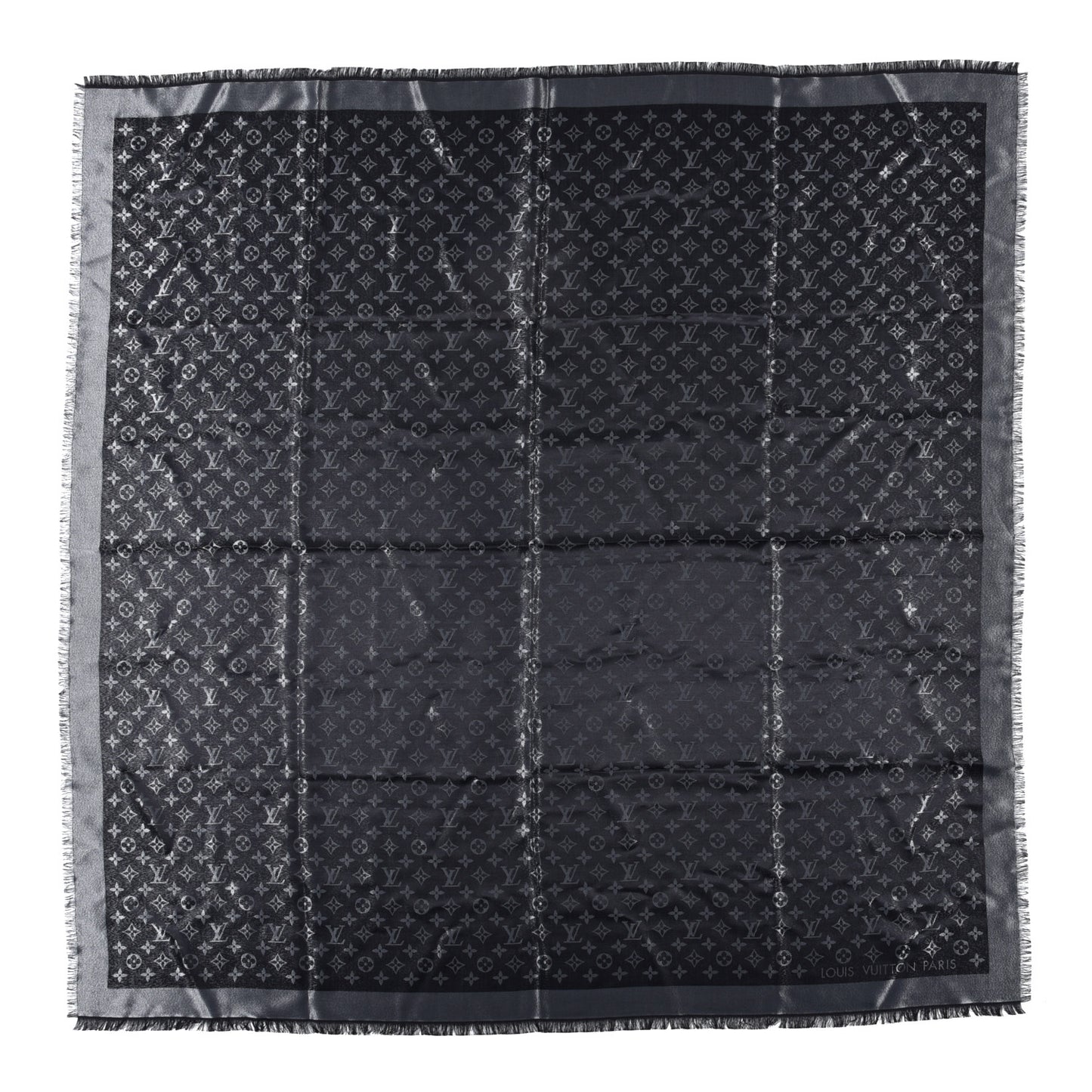 Silk Lurex Wool Monogram Shine Shawl Black