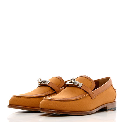 Hermes Calfskin Canvas Womens Destin Loafer 38 Naturel Beige Dore 3 of 12