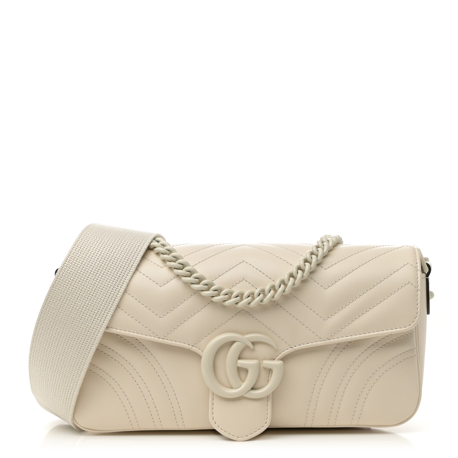 Gucci Calfskin Matelasse Monochrome GG Marmont Crossbody Shoulder Bag White 1 of 13