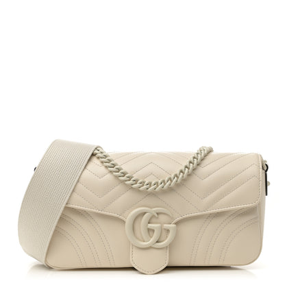Gucci Calfskin Matelasse Monochrome GG Marmont Crossbody Shoulder Bag White 1 of 13