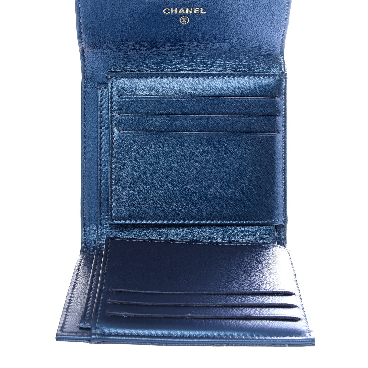 Chanel Metallic Lambskin Quilted Compact Boy Wallet Blue 4 of 8