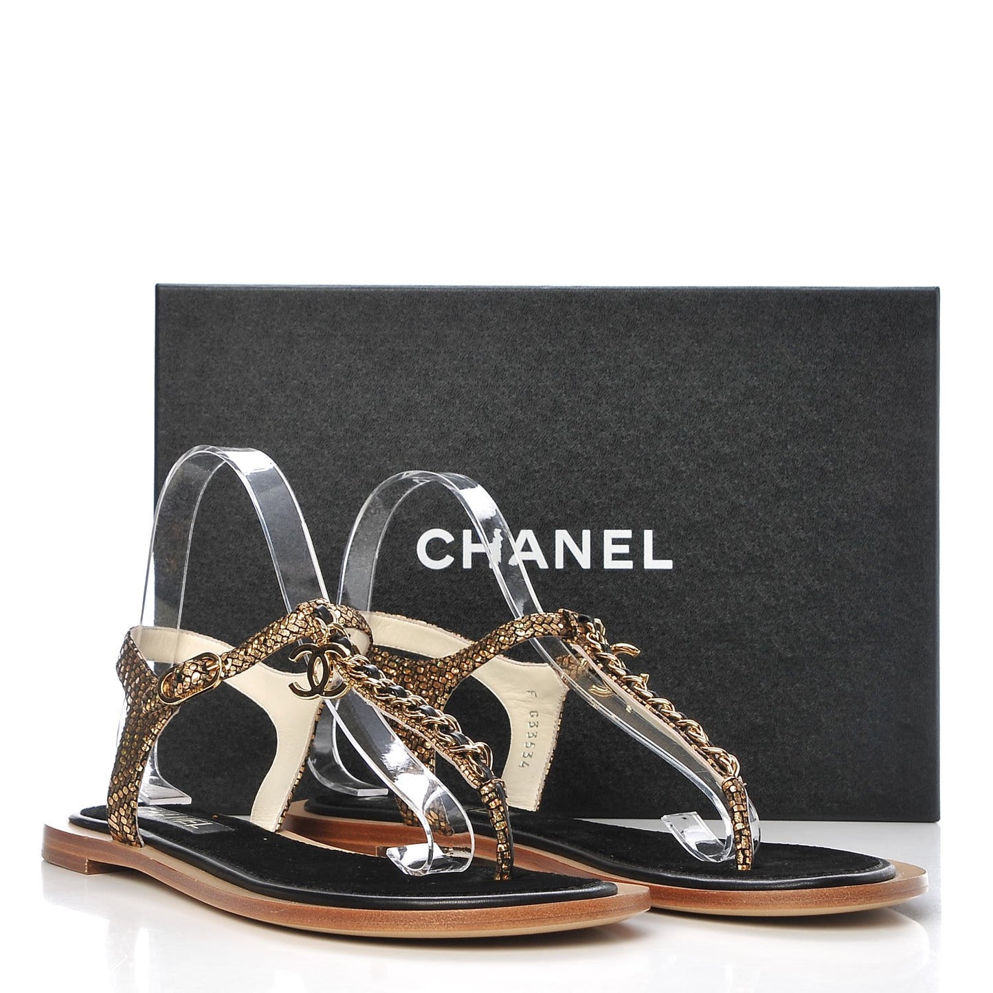 Fantasy Goatskin Suede CC Chain Thong Sandals 39.5
