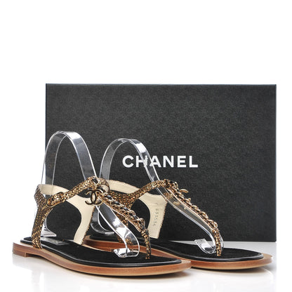 Chanel Fantasy Goatskin Suede CC Chain Thong Sandals 39.5 7 of 8