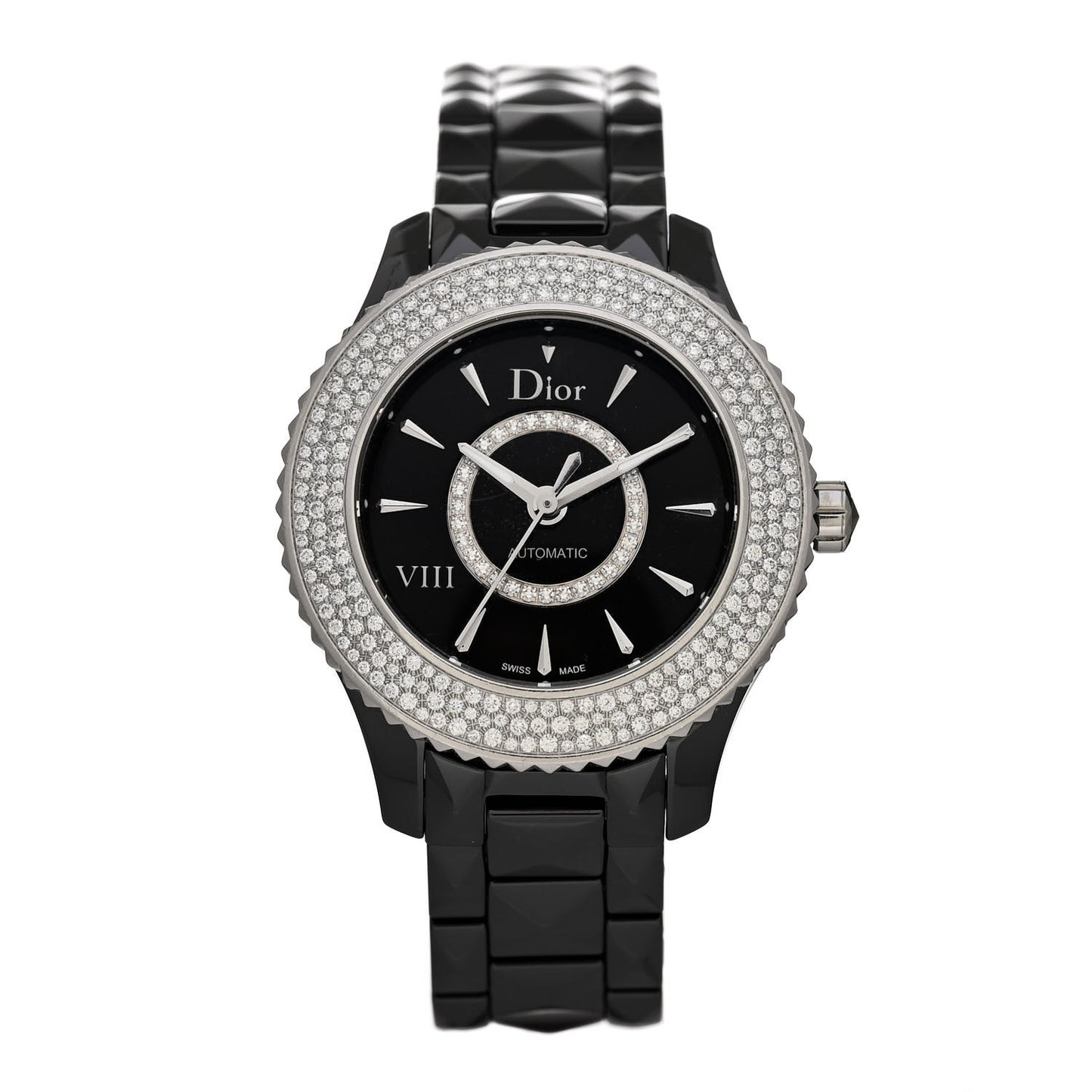 Stainless Steel Ceramic Diamond Pave Bezel 33mm Dior VIII Automatic Watch Black