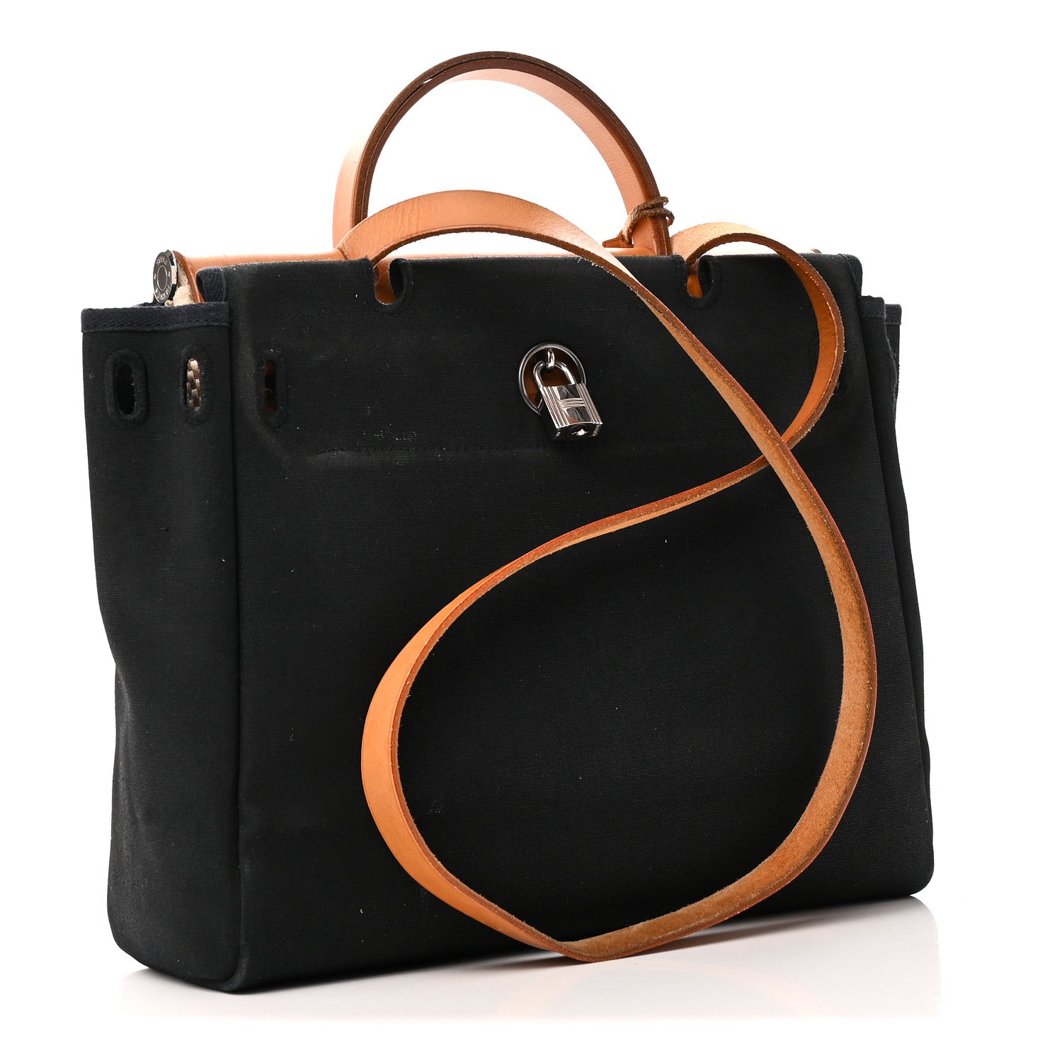 Hermes Toile Vache Calfskin Herbag 30 PM Black Natural 3 of 10