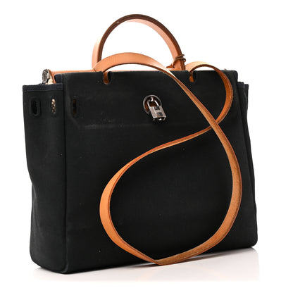Hermes Toile Vache Calfskin Herbag 30 PM Black Natural 3 of 10
