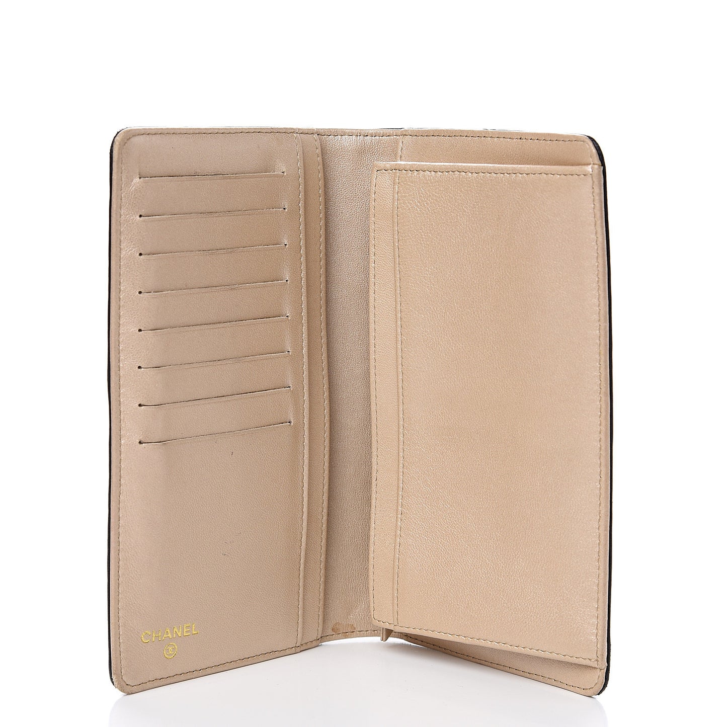 Lambskin Camellia Embossed Yen Wallet Black
