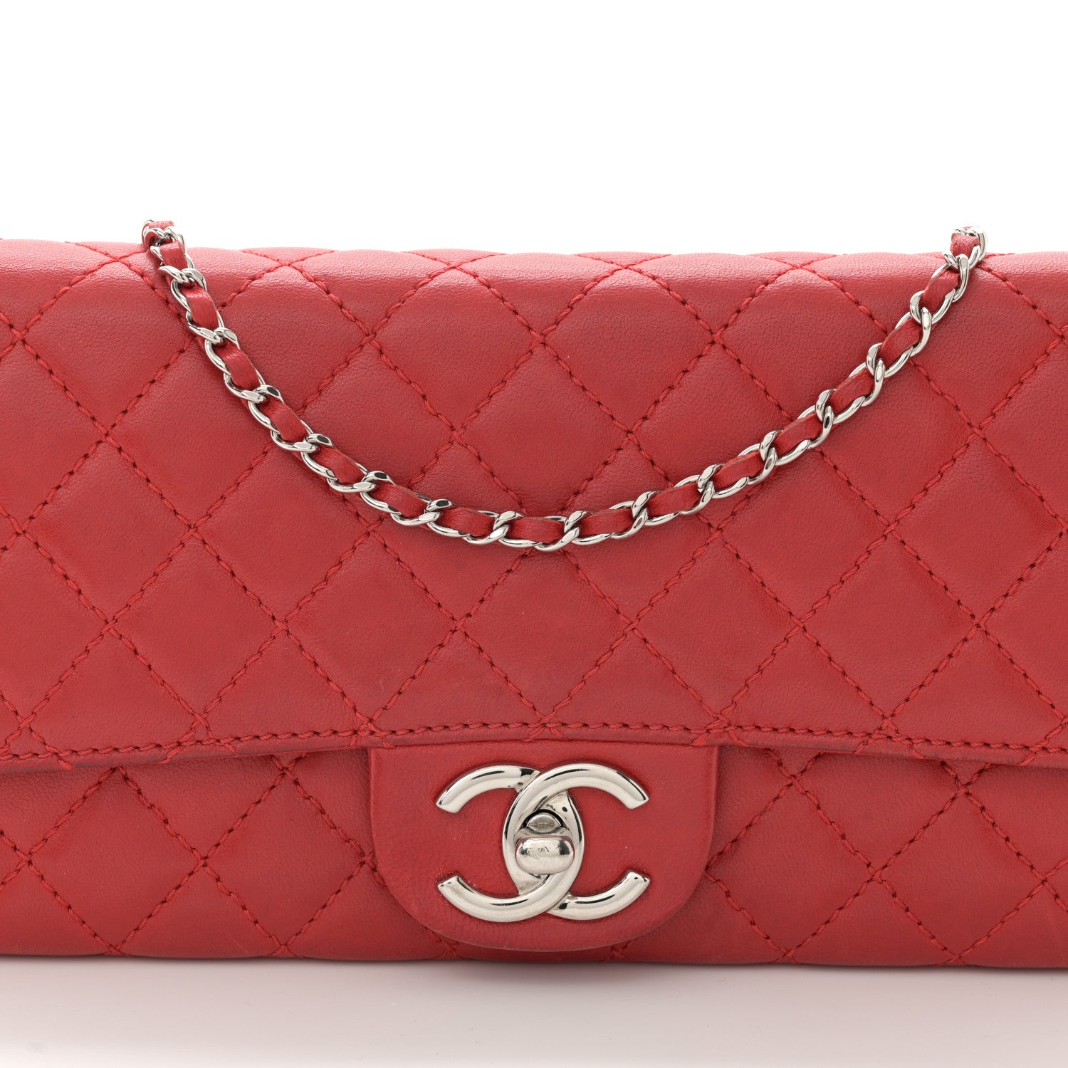 Chanel Lambskin Quilted Chain Clutch Flap Red 10 of 14