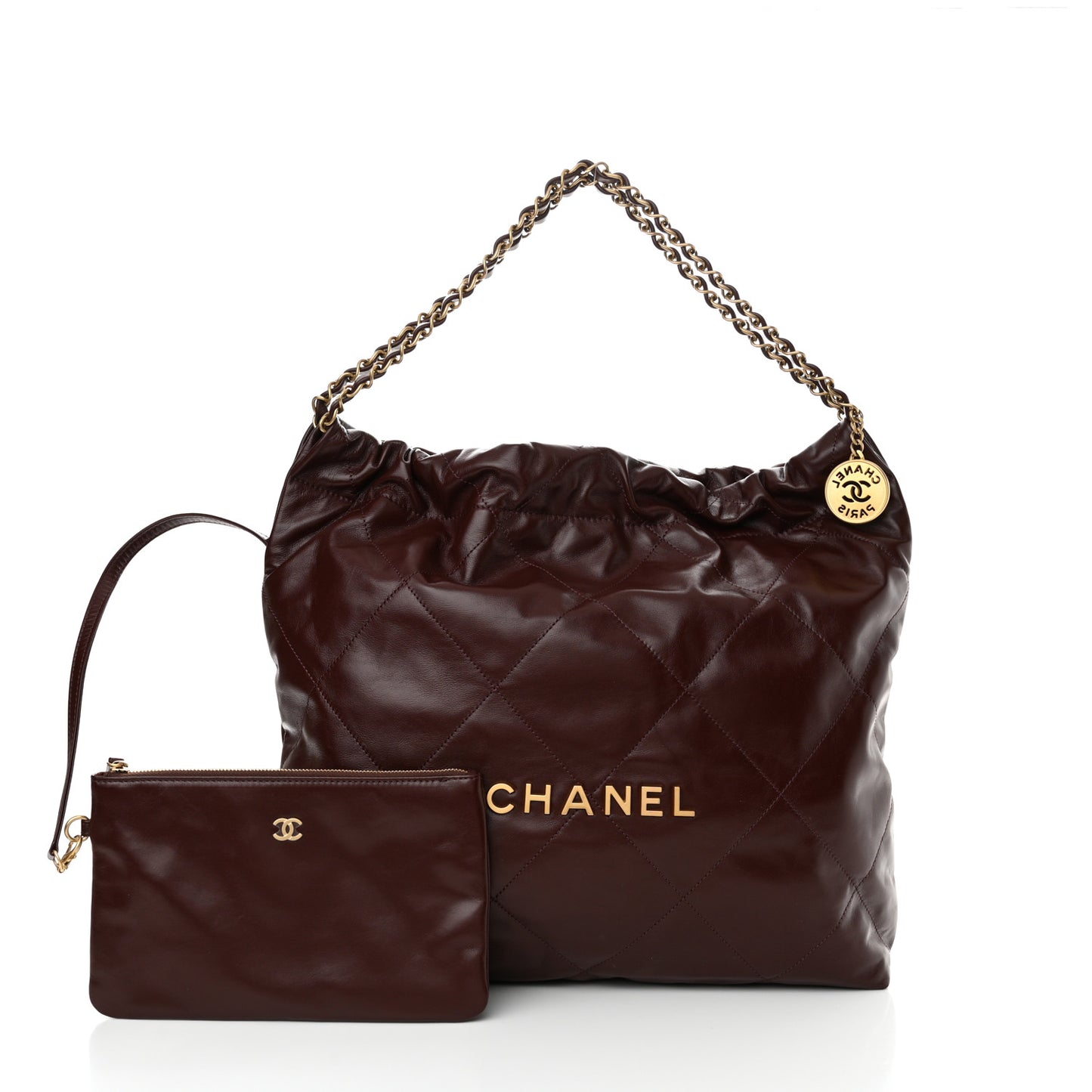 Shiny Calfskin Quilted Chanel 22 Burgundy