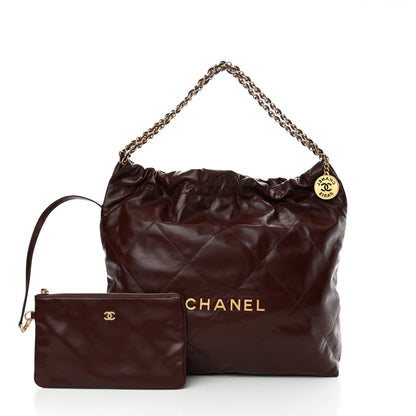 Chanel Shiny Calfskin Quilted Chanel 22 Burgundy 3 of 11