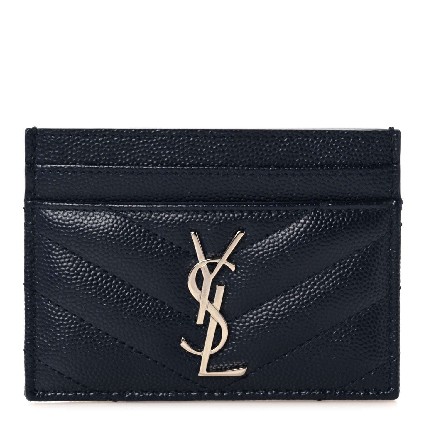 Grain De Poudre Matelasse Monogram Chevron Credit Card Case Deep Marine