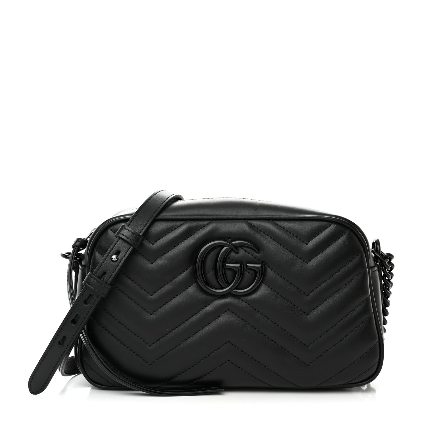 Calfskin Matelasse Monochrome Small GG Marmont Chain Shoulder Bag Black