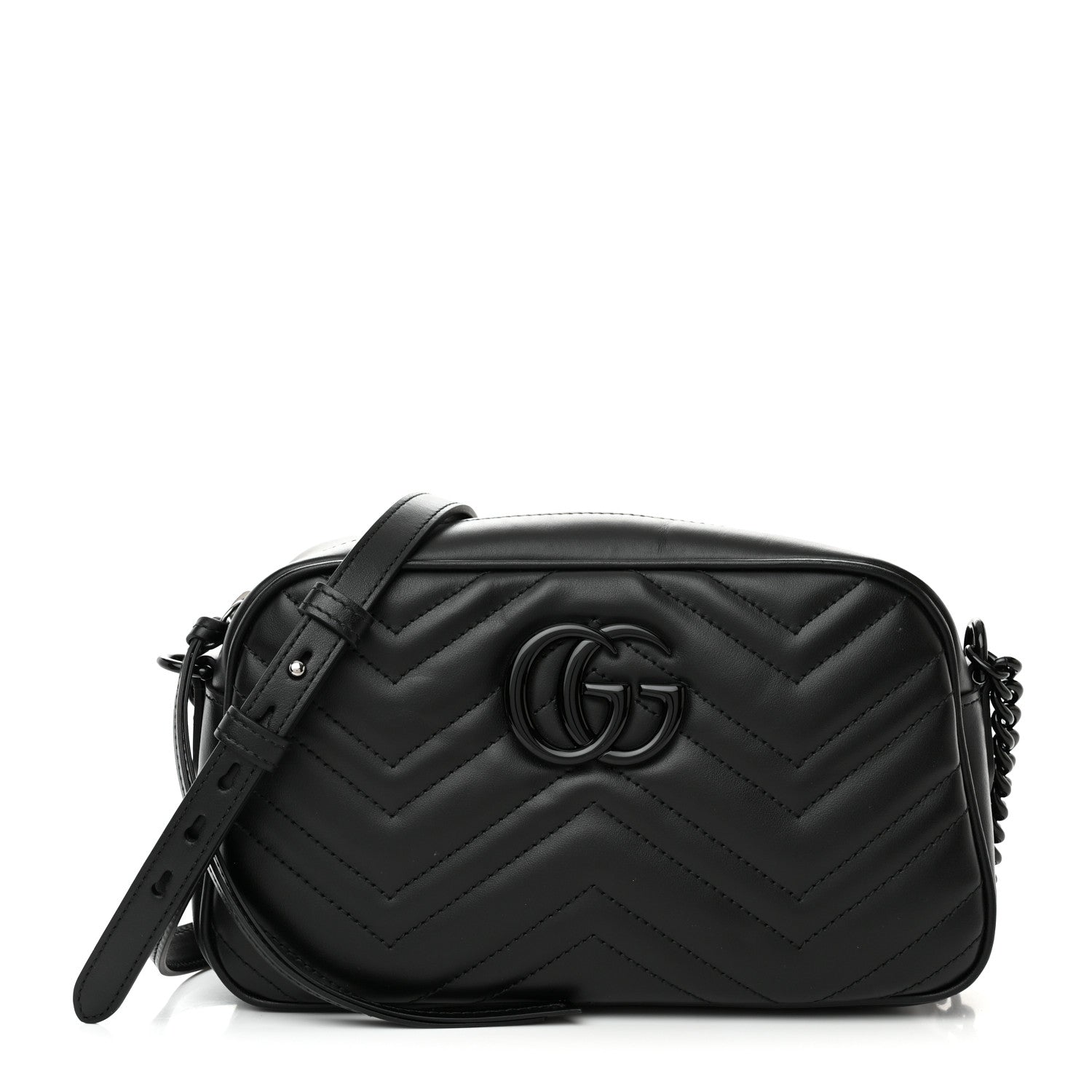 Gucci Calfskin Matelasse Monochrome Small GG Marmont Chain Shoulder Bag Black 1 of 13