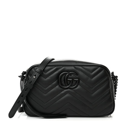 Gucci Calfskin Matelasse Monochrome Small GG Marmont Chain Shoulder Bag Black 1 of 13