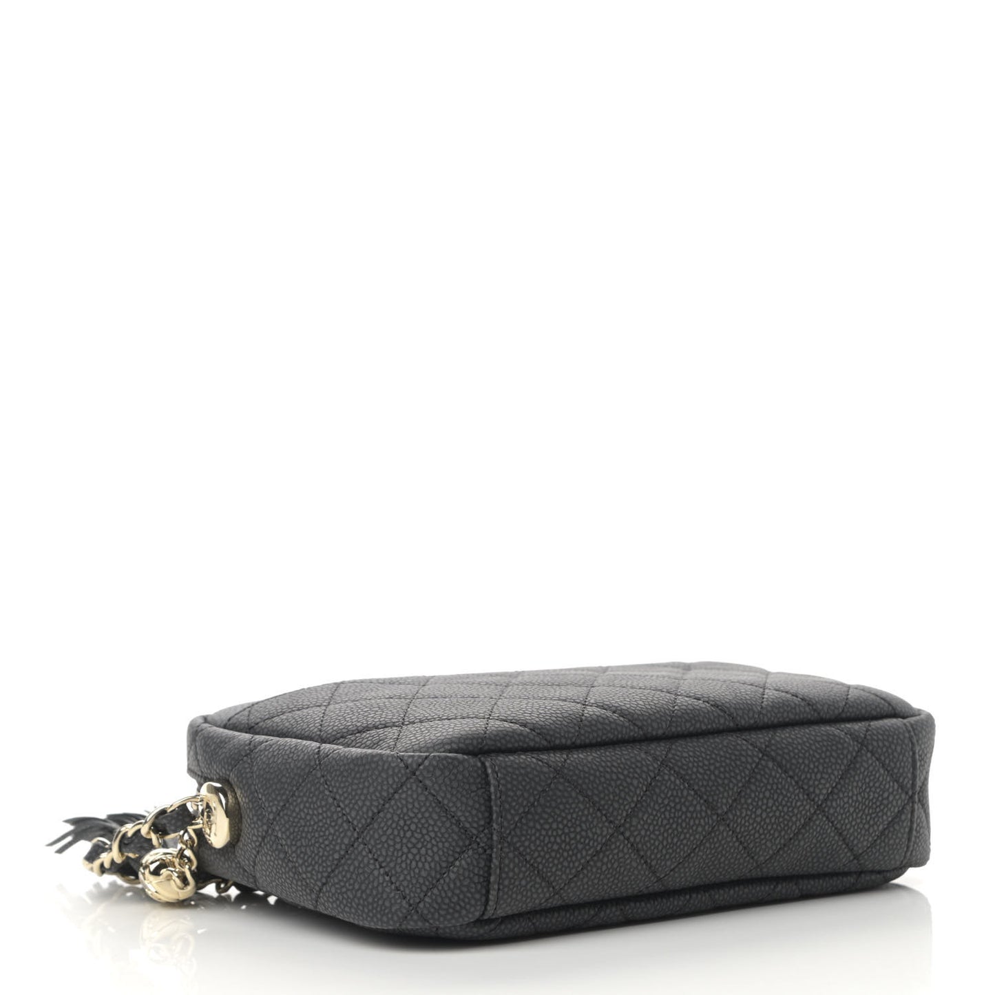 Iridescent Caviar Quilted Small Coco Tassel Camera Case Black