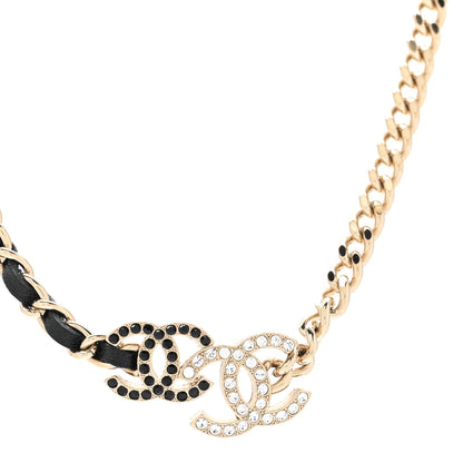 Chanel Metal Calfskin Crystal Double CC Short Necklace Black Gold 4 of 6