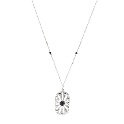 Tiffany Sterling Silver Black Onyx Pearl Ziegfeld Daisy Pendant Necklace 1 of 6