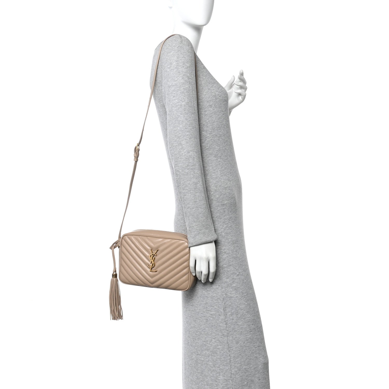 Saint Laurent Calfskin Matelasse Monogram Lou Camera Bag Dark Beige 2 of 9