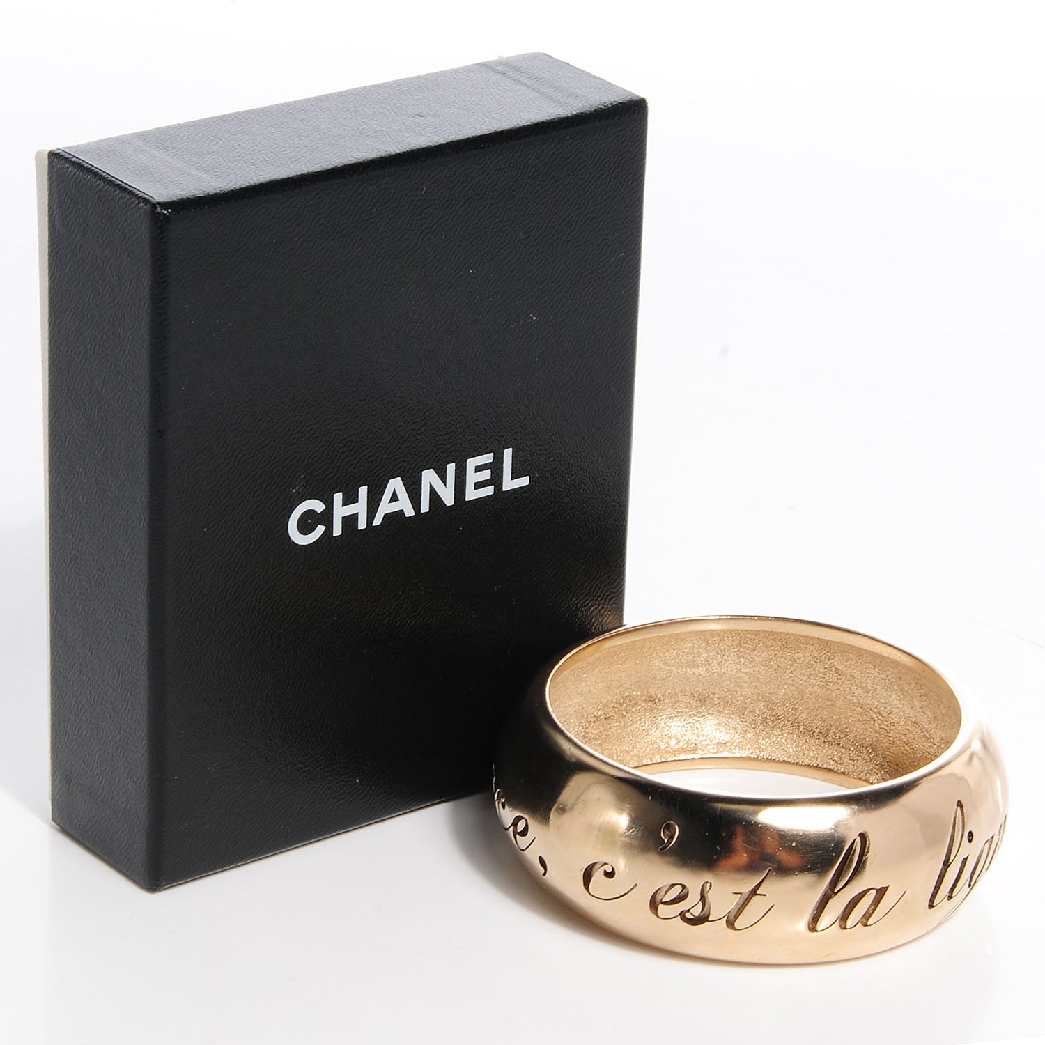 Chanel Wide Metal L'Elegance French Quote Bangle Gold 5 of 5