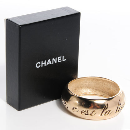 Chanel Wide Metal L'Elegance French Quote Bangle Gold 5 of 5