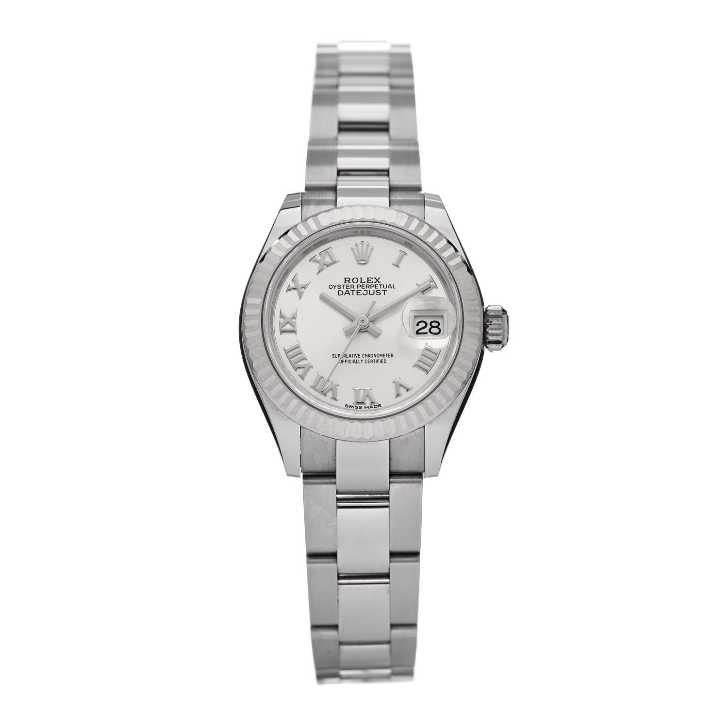 Rolex Stainless Steel 18K White Gold 28mm Oyster Perpetual Datejust Watch Silver Roman 279174 1 of 5