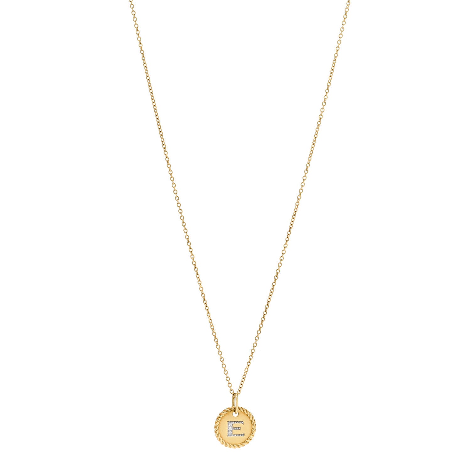 David Yurman DAVID YURMAN 18K Yellow Gold Diamond Initial E Charm Necklace 1 of 5