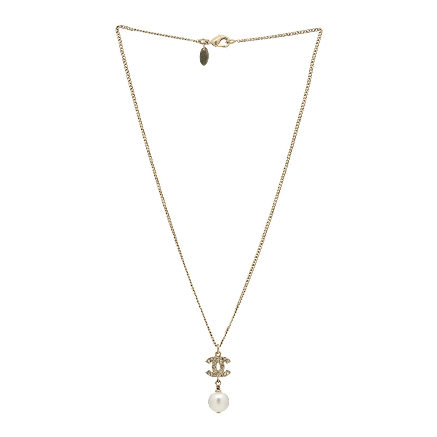 Chanel Pearl Crystal CC Pendant Necklace Light Gold 3 of 5