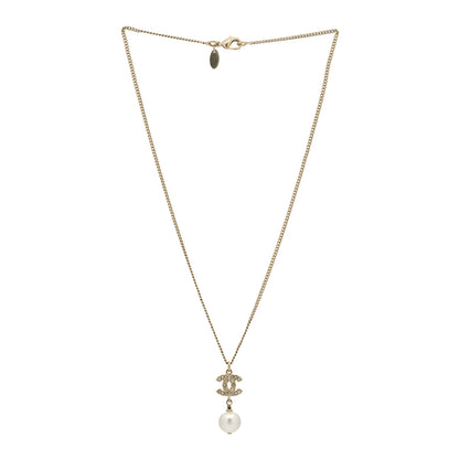 Chanel Pearl Crystal CC Pendant Necklace Light Gold 3 of 5