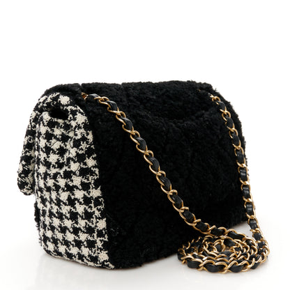 Chanel Shearling Sheepskin Tweed Quilted Single Flap Black 3 of 11