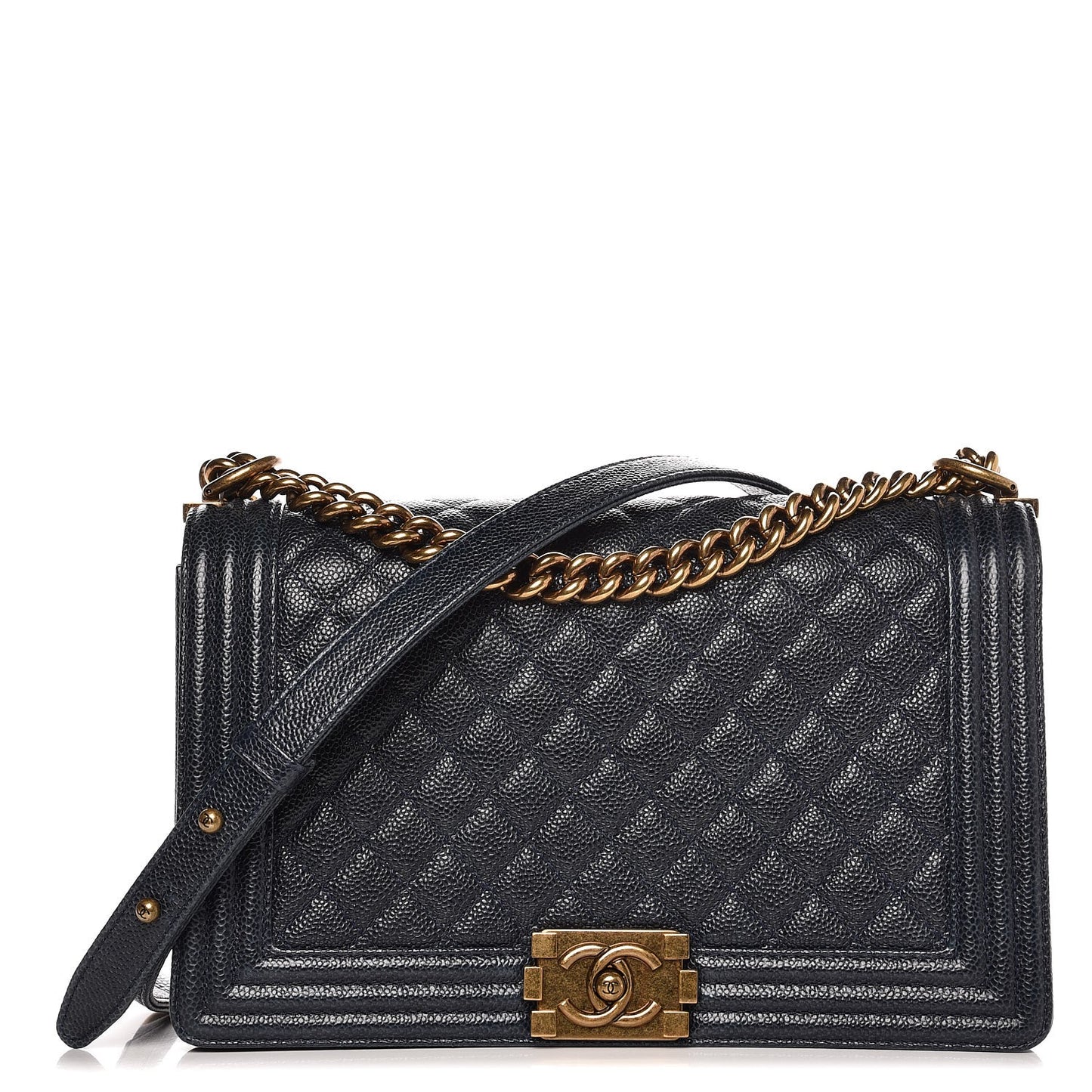 Caviar Quilted New Medium Boy Flap Dark Navy Blue