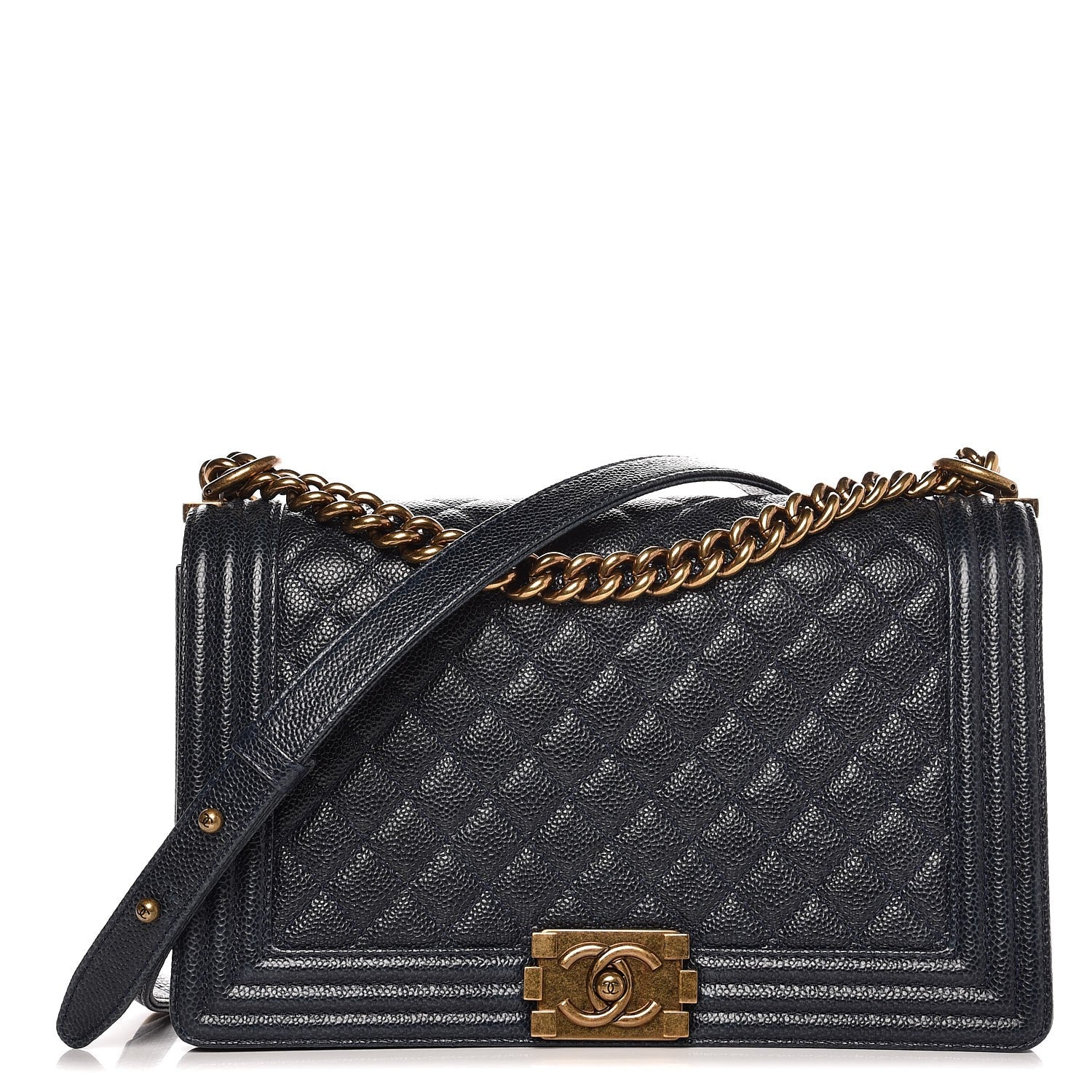 Chanel Caviar Quilted New Medium Boy Flap Dark Navy Blue 1 of 11