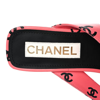 Chanel Lambskin Printed CC Thong Sandals 39 Pink Black 7 of 9