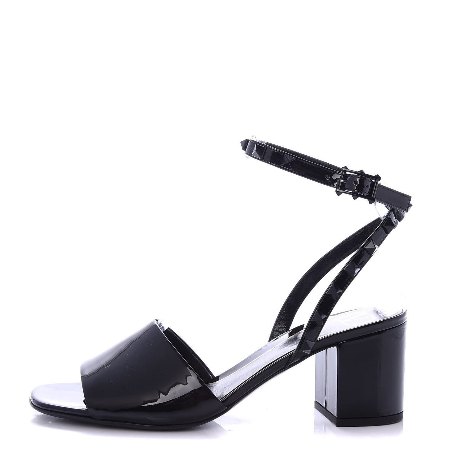 Patent Rockstud Block Ankle Strap 60mm Sandals 37.5 Black