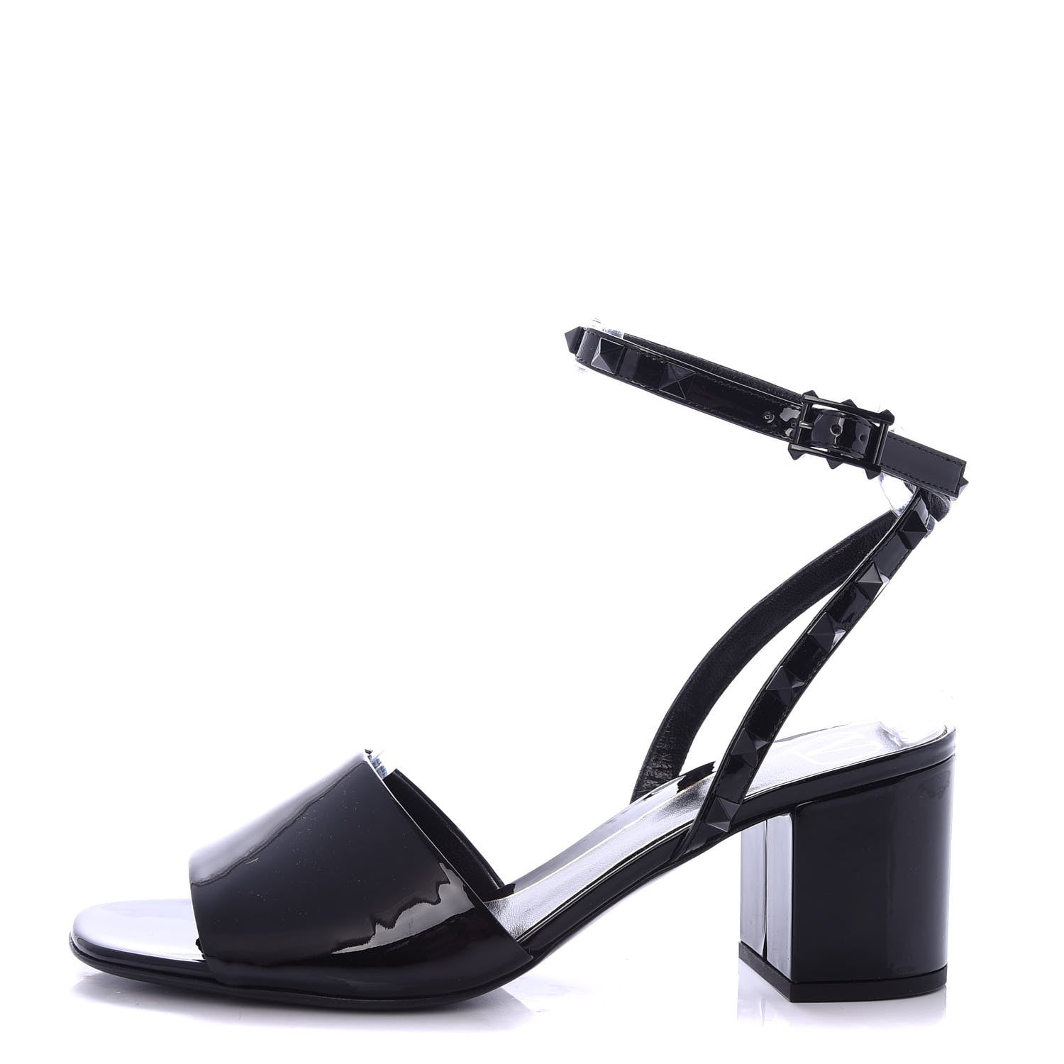 Valentino Garavani Patent Rockstud Block Ankle Strap 60mm Sandals 37.5 Black 1 of 9