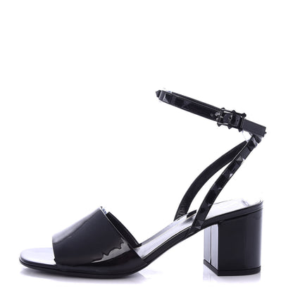 Valentino Garavani Patent Rockstud Block Ankle Strap 60mm Sandals 37.5 Black 1 of 9