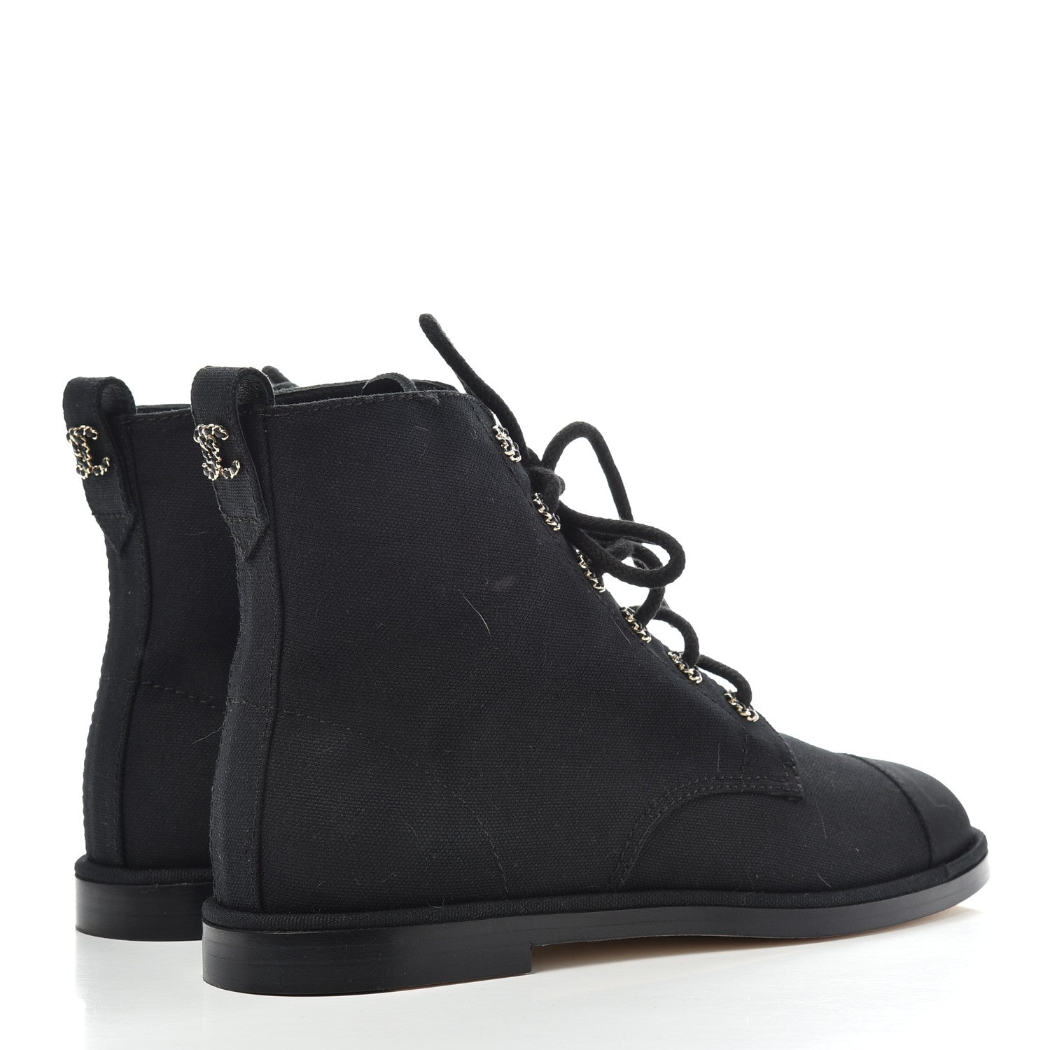 Chanel Cotton Grosgrain Cap Toe CC Lace Up Boots 40 Black 4 of 11