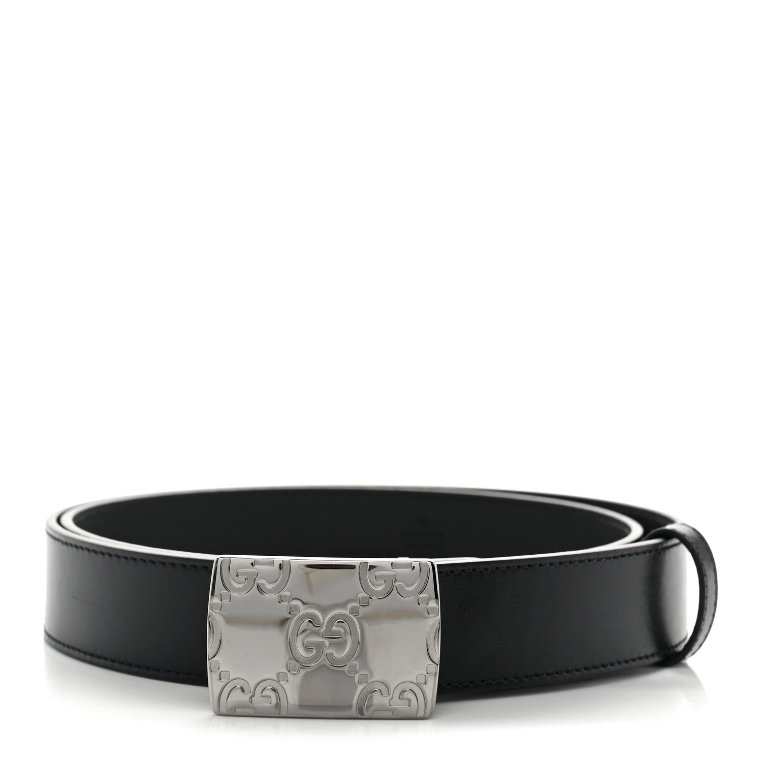 Gucci Plutone Calfskin Plaque GG 30mm Belt 90 36 Black 1 of 5