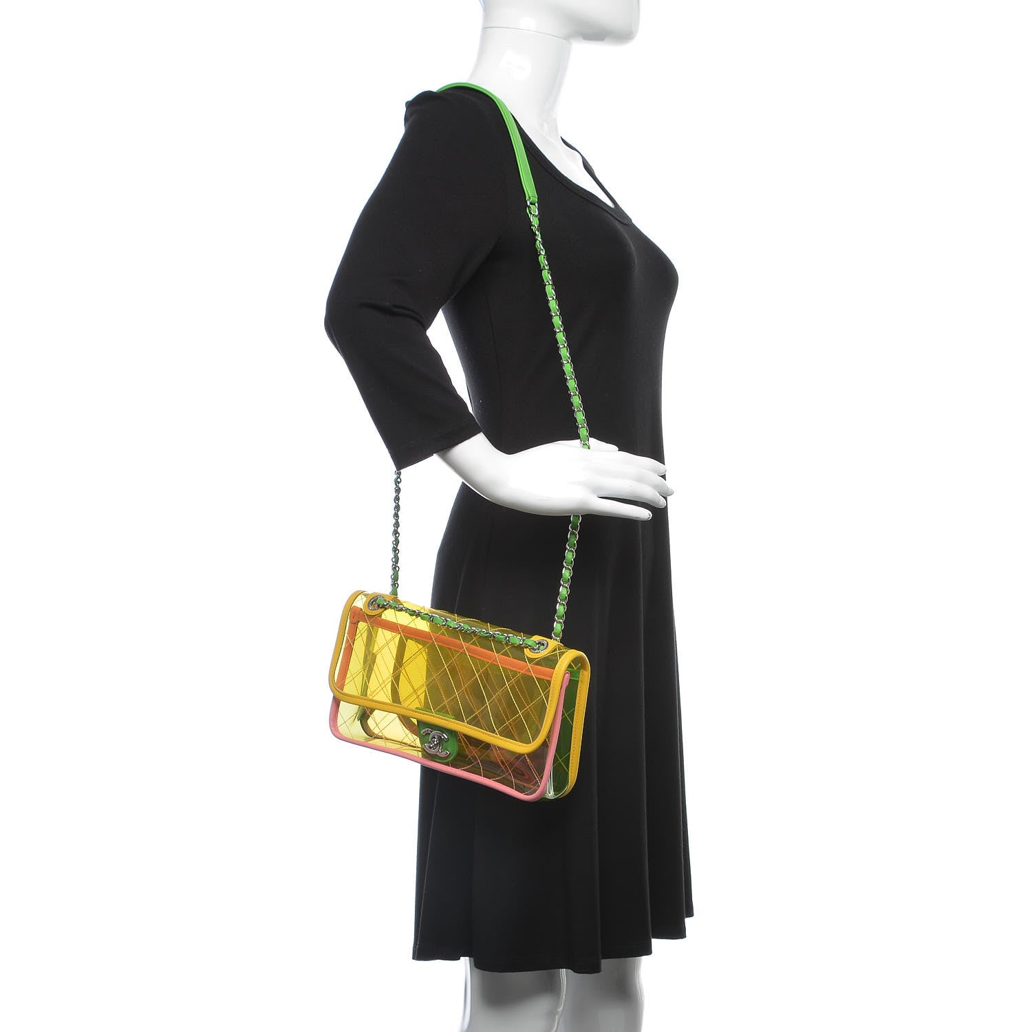 Chanel PVC Lambskin Stitched Medium Coco Splash Flap Yellow Green Pink 2 of 8