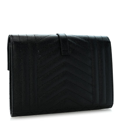 Saint Laurent Grain De Poudre Textured Mixed Matelasse Triquilt Monogram Clutch Black 3 of 13