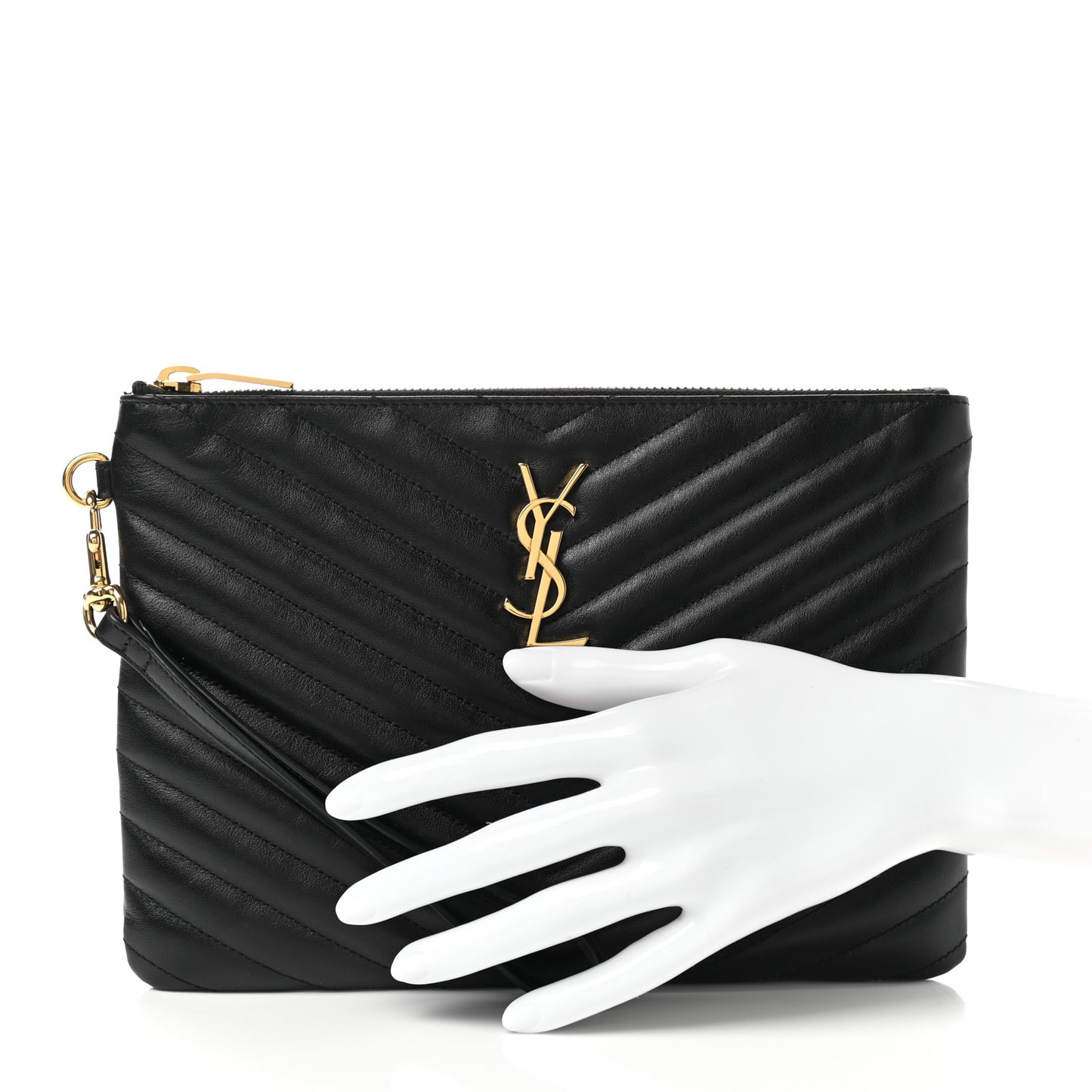 Calfskin Matelasse Chevron Monogram A5 Wristlet Black